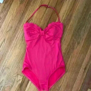 Kate Spade one piece, pink, halter swim suit; size M (S79202)